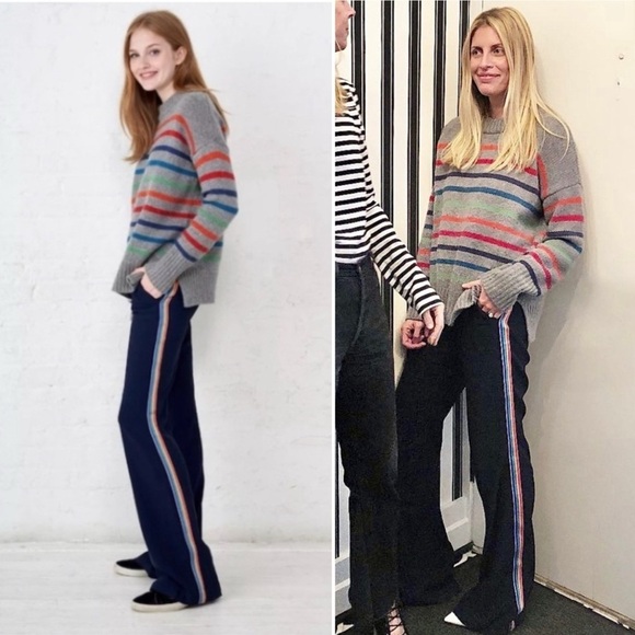 La Ligne Le Tuxedo Pant Navy Blue Rainbow Flare Classic Sporty Casual 8 NWT - Picture 2 of 13